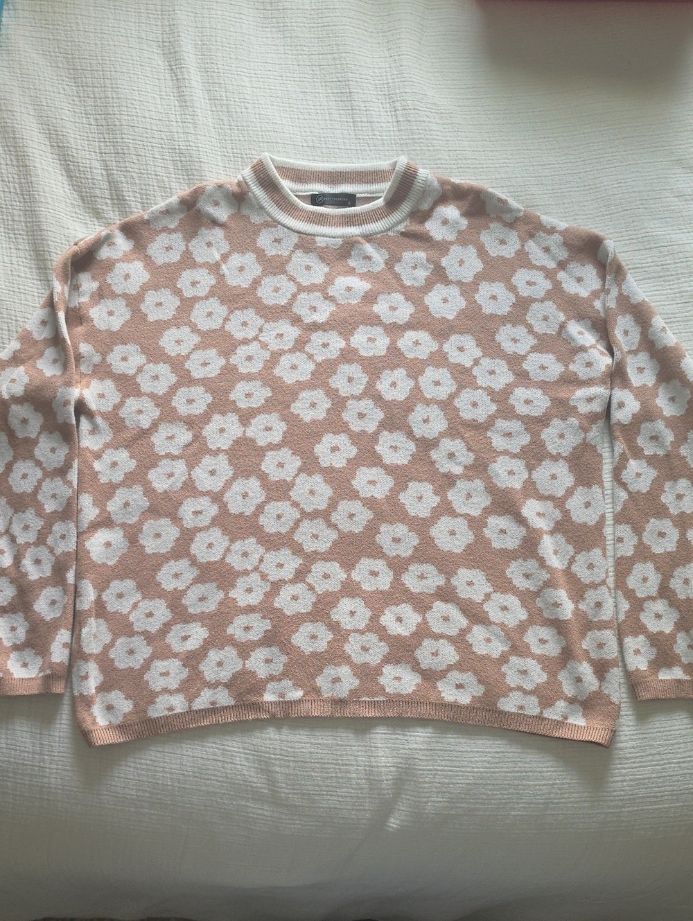 Tan Floral Jacquard Crewneck Sweater